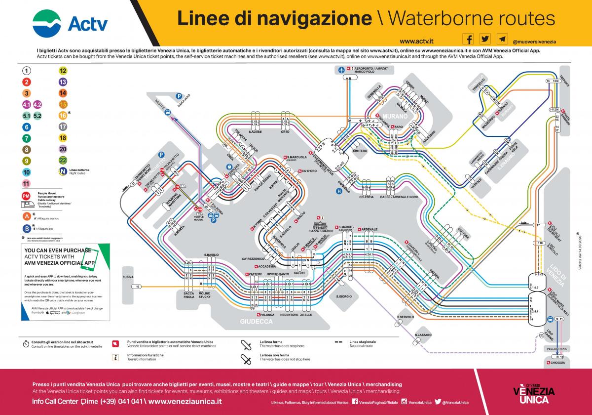 Karte der vaporetto-Routen in Venedig