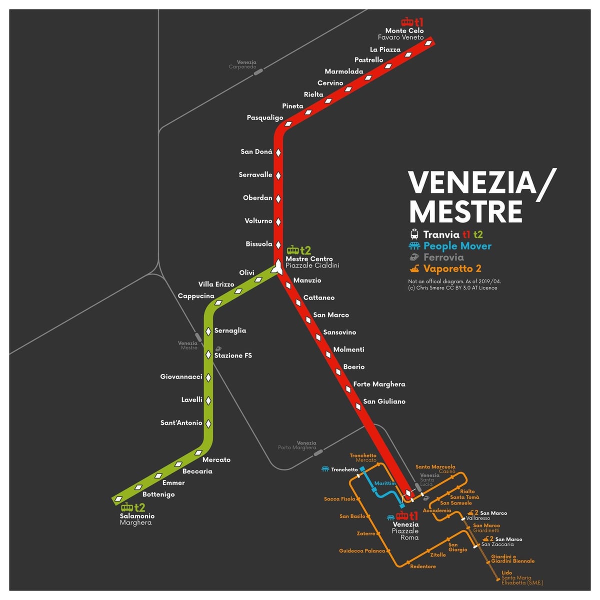 Karte von Venedig Straßenbahn